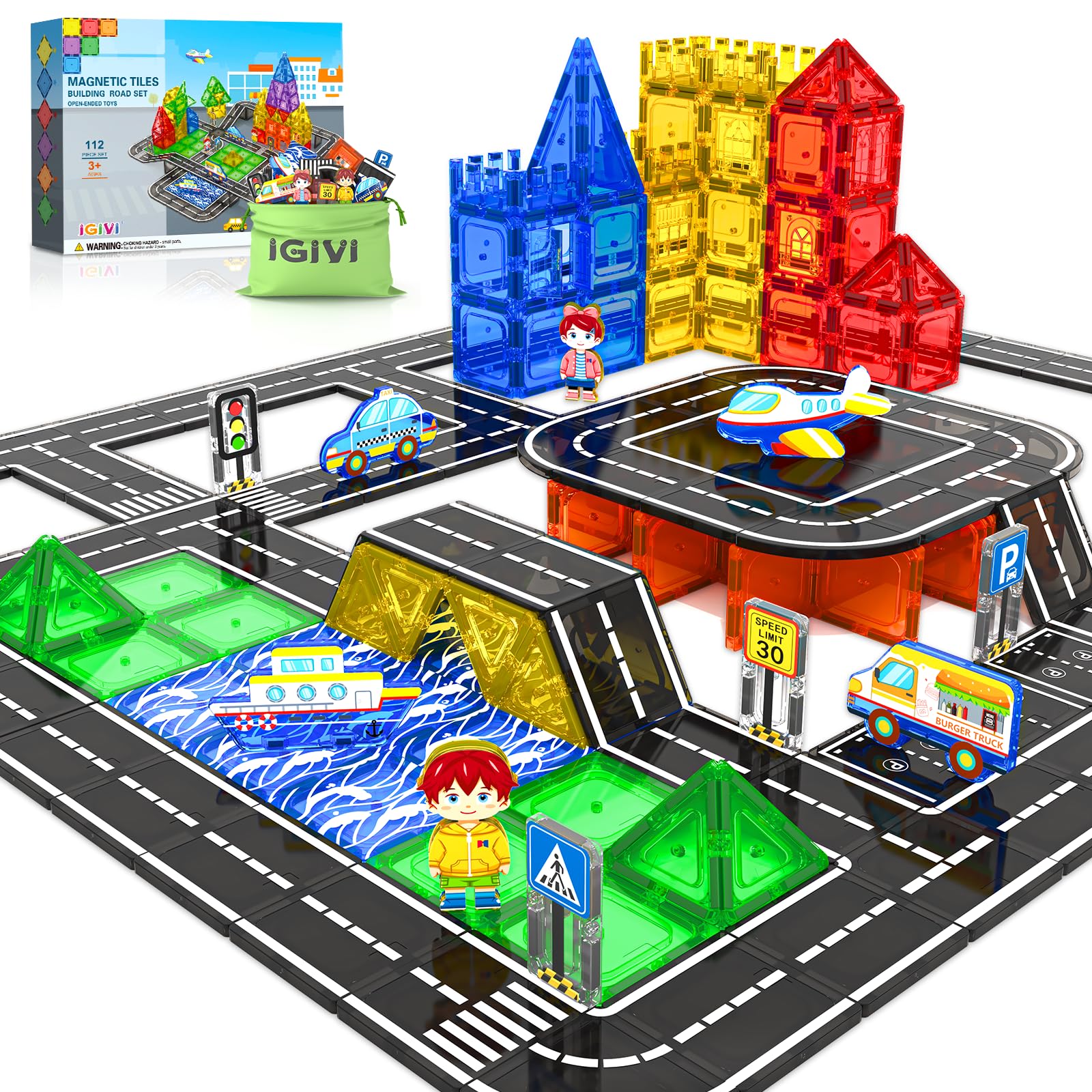 112PCS Magnetic Tiles Road Set for Toddlers & Kids Ages 3-8 with Vibrant Color & Ultra Magnet Strength
112PCS Magnetic T