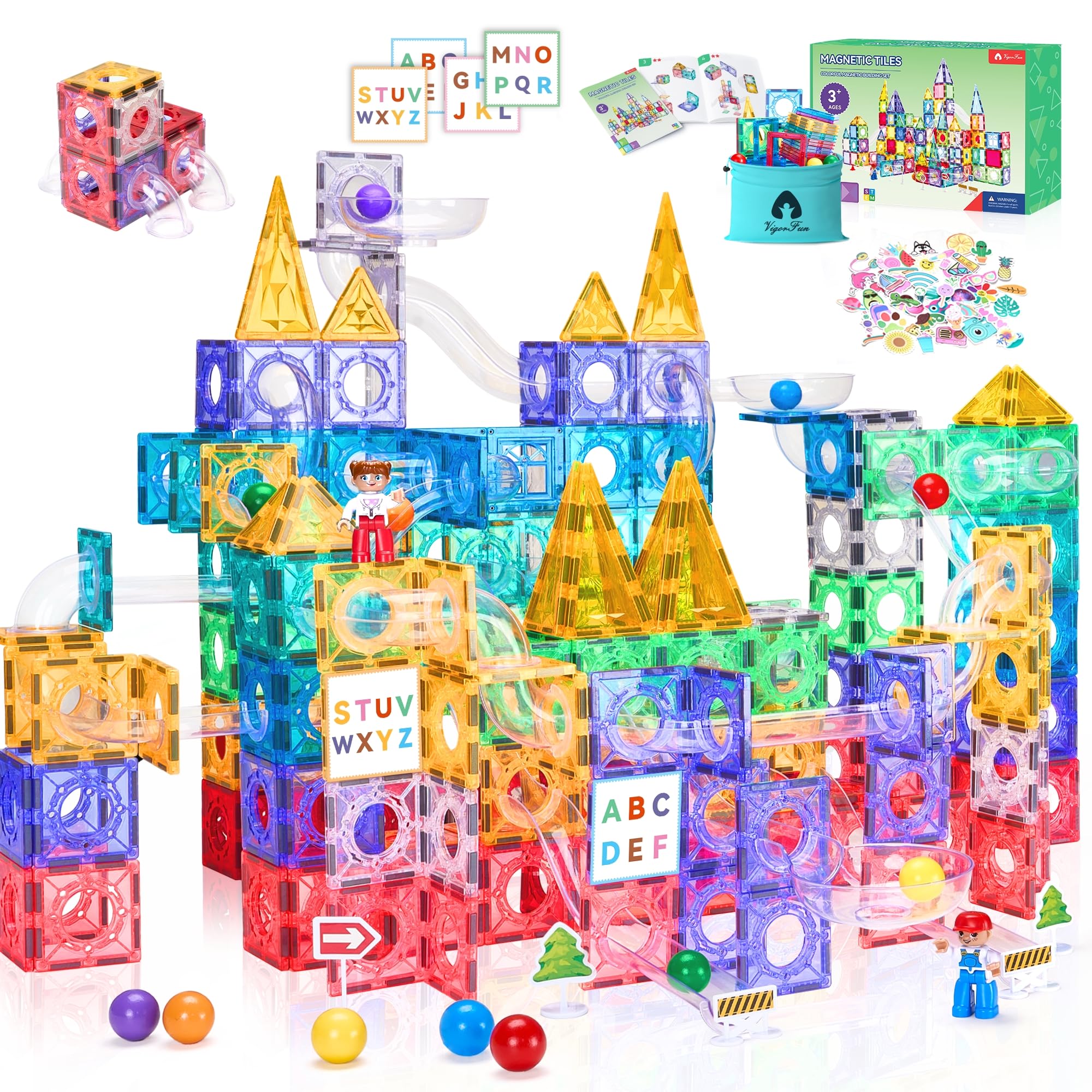 171 PCS Magnetic Tiles and Marble Run Set for Kids Ages 3-8+STEM Educational Birthday Gifts  
171 PCS Magnetic Tiles Mar